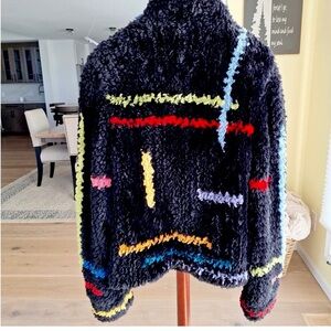 ZUKI DESIGNER NEIMAN MARCUS
DYED INTARSIA SHEARED BEAVER FUR COAT JACKET SMALL